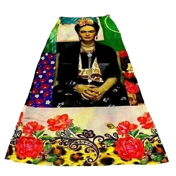 PETIT POIS by Viviana G Frida Kahlo & roses Long mesh Skirt M print all over - Picture 1 of 7